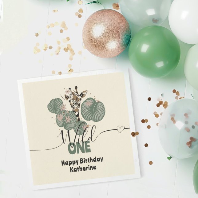 Wild One Tropical Giraffe Animal Birthday Party  Napkin (Creator Uploaded)