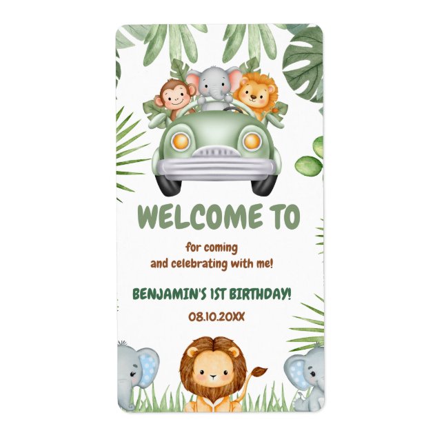 Wild One Tropical Jungle Animals Birthday (Front)