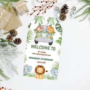 Wild One Tropical Jungle Animals Birthday Gift Tags