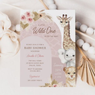 Wild One Tropical Jungle Boho Safari Baby Shower Invitation