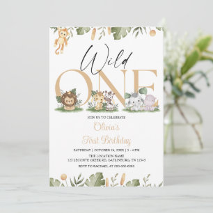 Wild One Tropical Jungle Safari Animals Birthday Invitation
