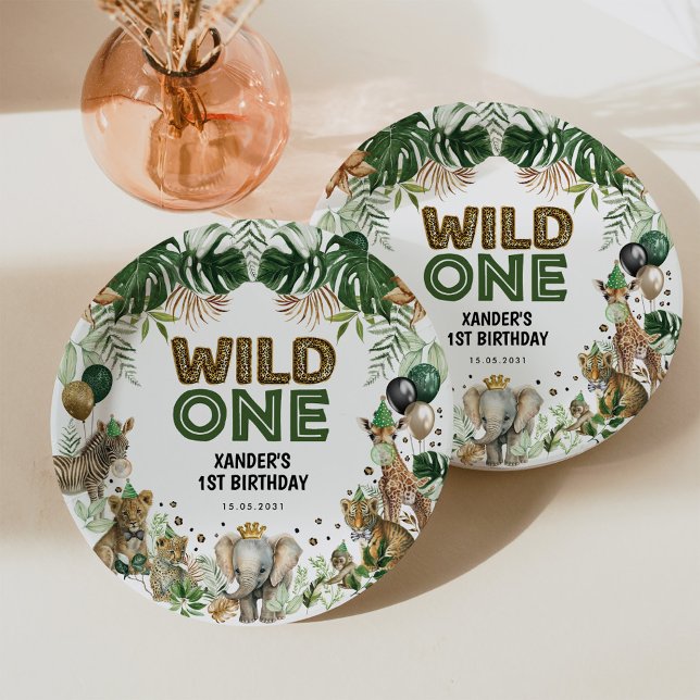 Wild One Tropical Jungle Safari Animals Birthday Paper Plate (Creator Uploaded)