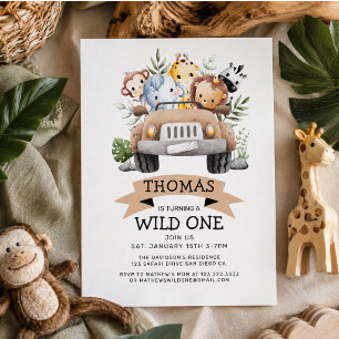 Wild One Tropical Jungle Safari Birthday  Invitation