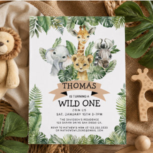 Wild One Tropical Jungle Safari Birthday  Invitation