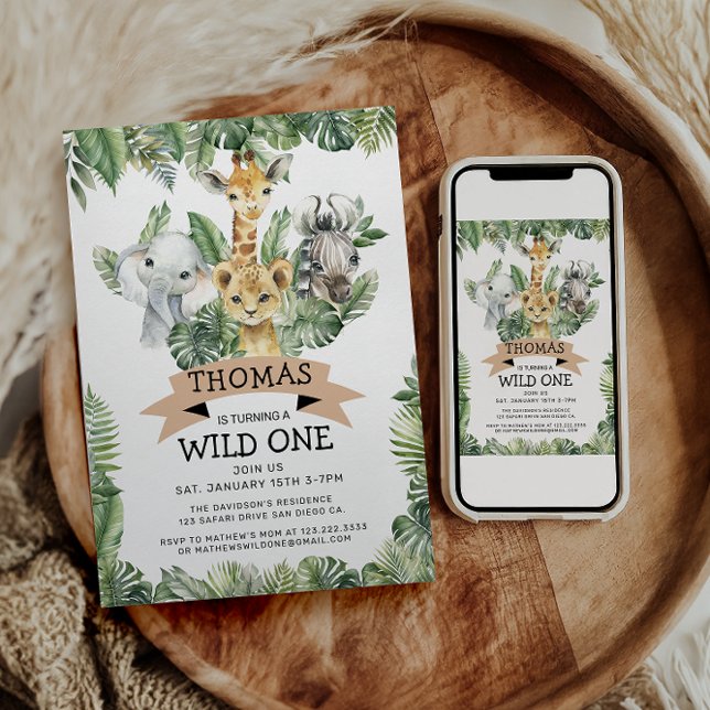 Wild One Tropical Jungle Safari Birthday  Invitation (Creator Uploaded)