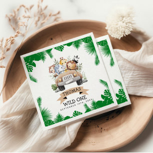 Wild One Tropical Jungle Safari Birthday Napkin