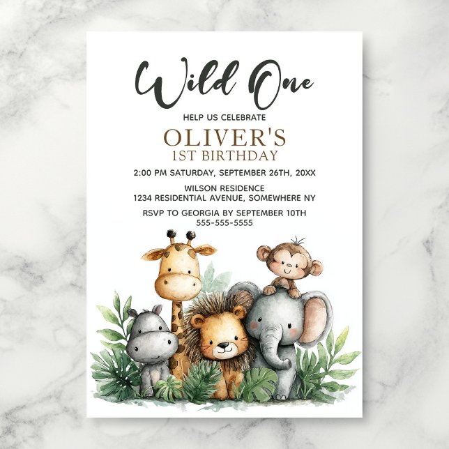 Wild One Tropical Safari Animals 1st Birthday Invitation (Creator Uploaded)