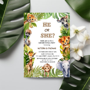 Wild One Tropical Safari Animals Gender Reveal Invitation