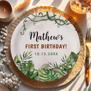 Wild One Tropical Safari First Birthday Paper Plate