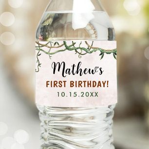 Wild One Tropical Safari First Birthday Water Bottle Label