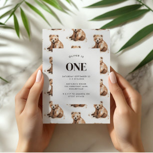 Wild one watercolor bear 1st birthday modern  invitation