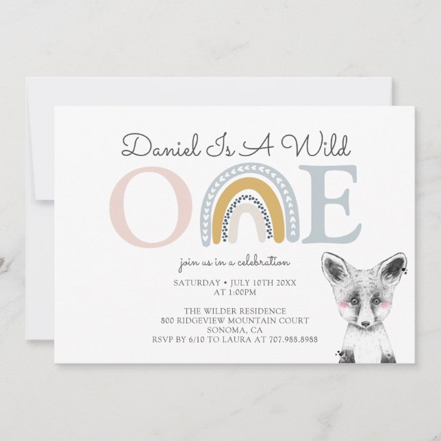 Wild One Watercolor Rainbow Boy's First Birthday I Invitation (Front)