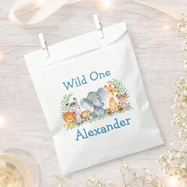 Wild One Watercolor Safari Animals 1st Birthday Favour Bags (Clipped)