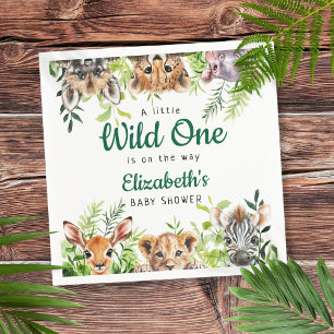 Wild One Watercolor Safari Animals Baby Shower Napkin