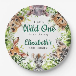 Wild One Watercolor Safari Animals Baby Shower Paper Plate