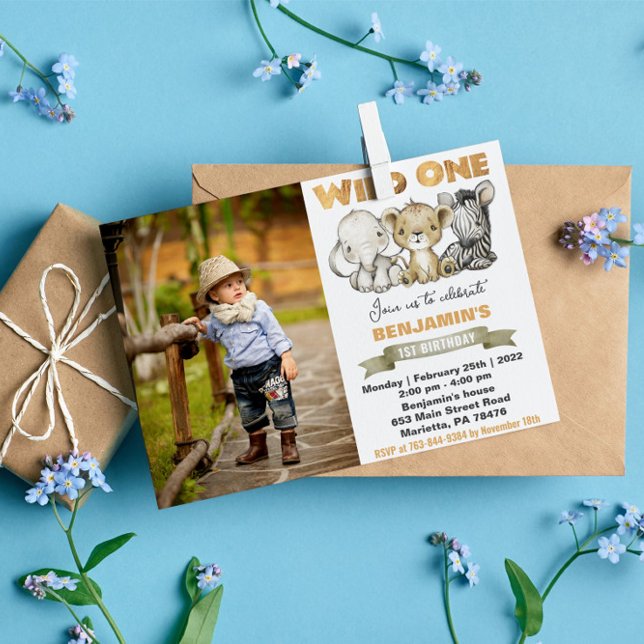 Wild One Watercolor Safari Animals Birthday Photo  Postcard (Creator Uploaded)