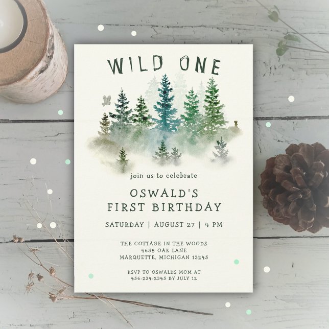 Wild One Watercolor Woodland Animals 1st Birthday Invitation (Creator Uploaded)