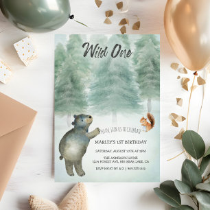Wild One Whimsical Woodland Animals 1st Birthday Invitation