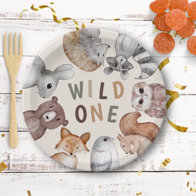 Wild One Whimsical Woodland Animals Party Paper Plate (Creator Uploaded)