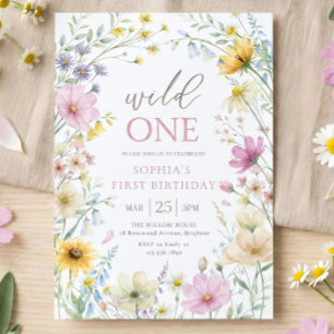 Wild One Wildflower Birthday Invitation, Editable  Invitation