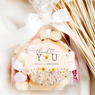 Wild One Wildflower First 1st Birthday Party Classic Round Sticker