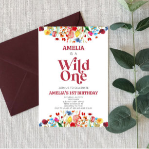 Wild One Wildflower First 1st Birthday Party Invitation