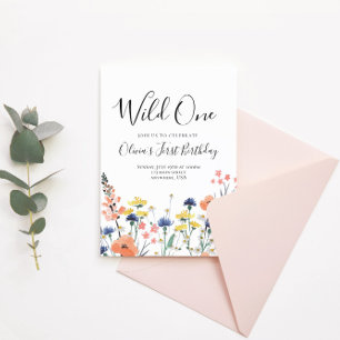 Wild One Wildflower first birthday Invitation