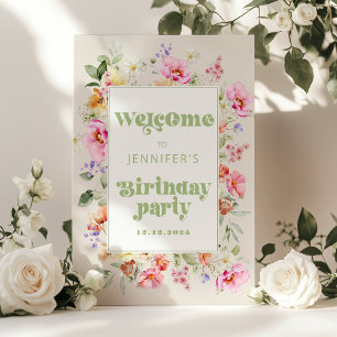 Wild One Wildflower Girl Birthday party Welcome Poster