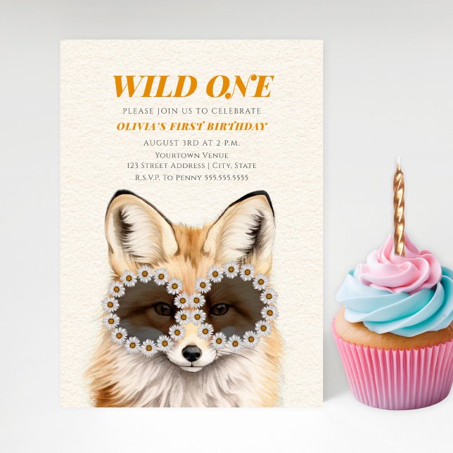 Wild One Wildflower Sunglasses Fox Birthday Party Invitation (Creator Uploaded)