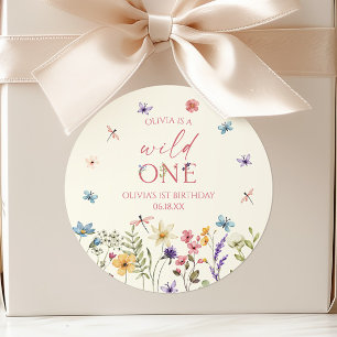 Wild One Wildflower Wild Flower 1st Birthday Party Classic Round Sticker