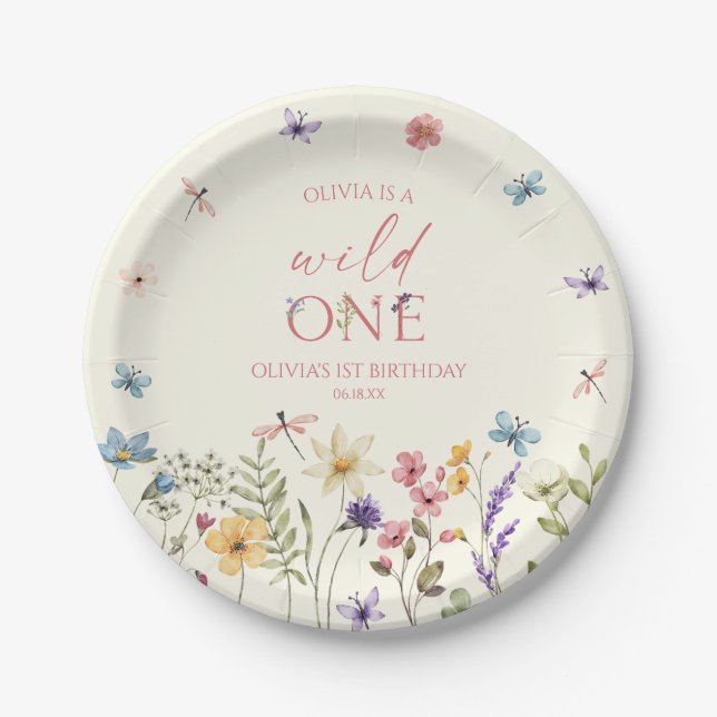 Wild One Wildflower Wild Flower 1st Birthday Party Paper Plate (Front)