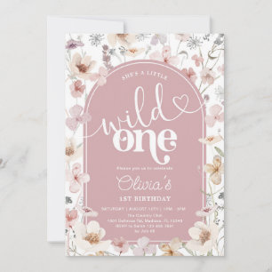 Wild One Wildflowers 1st Birthday Blush Pink Invitation