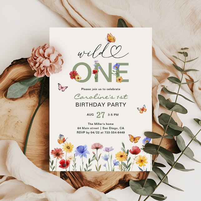 Wild One Wildflowers Butterfly 1st Birthday Invitation (Creator Uploaded)