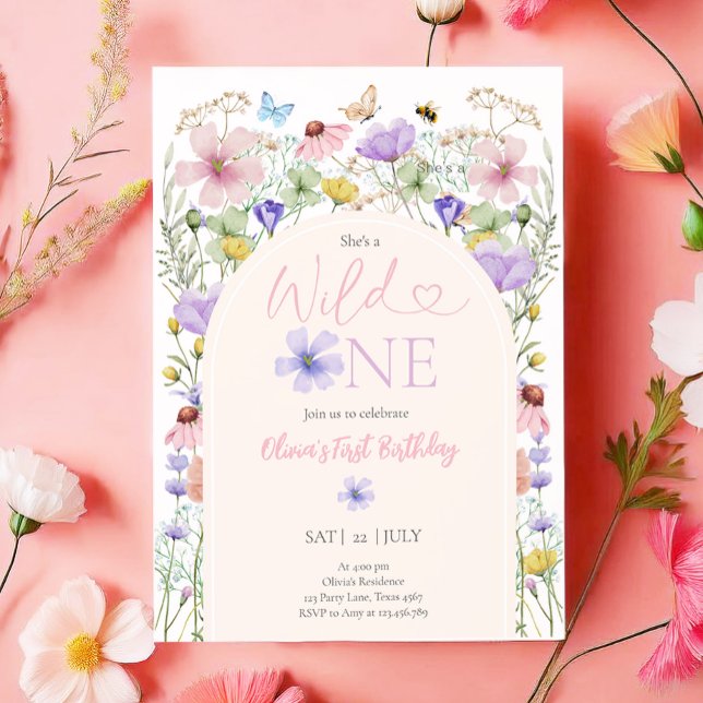 Wild One Wildflowers Floral Girl First Birthday Invitation (Creator Uploaded)