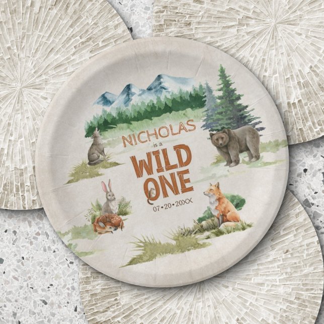 Wild One Woodland Animal 1st Birthday Party Paper Plate (Creator Uploaded)