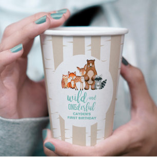 Wild One Woodland Animal Birch Tree First Birthday Paper Cups