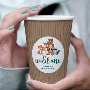 Wild One Woodland Animal Birch Tree First Birthday Paper Cups