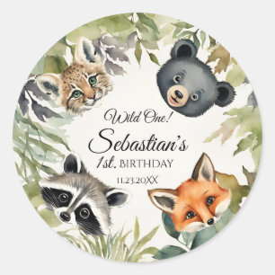 Wild One Woodland Animal Birthday Party Classic Round Sticker