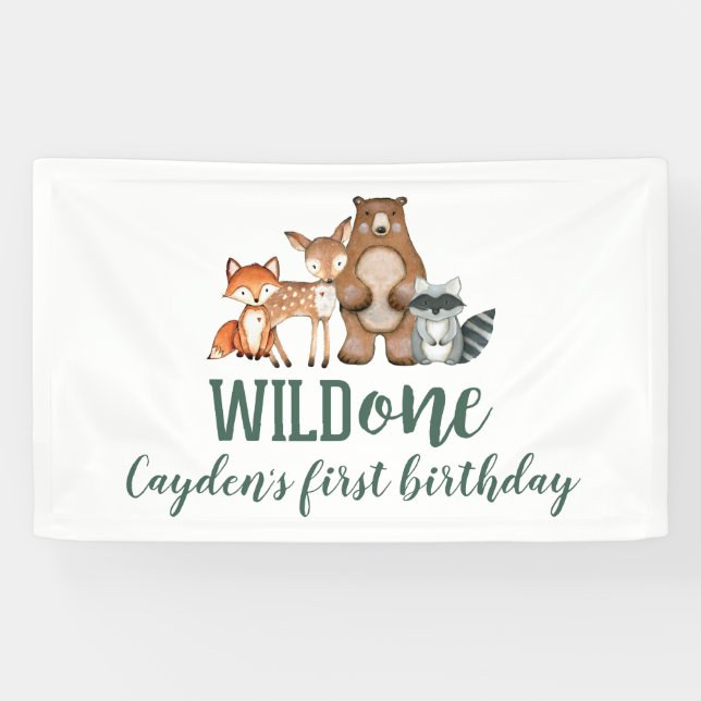 Wild One Woodland Animal First Birthday Banner (Horizontal)