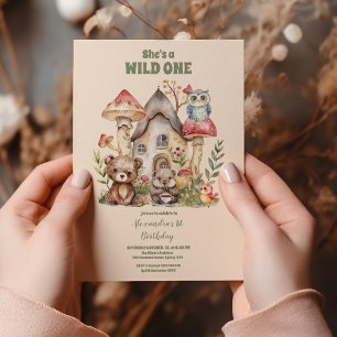 Wild One Woodland Animal First Birthday  Invitation