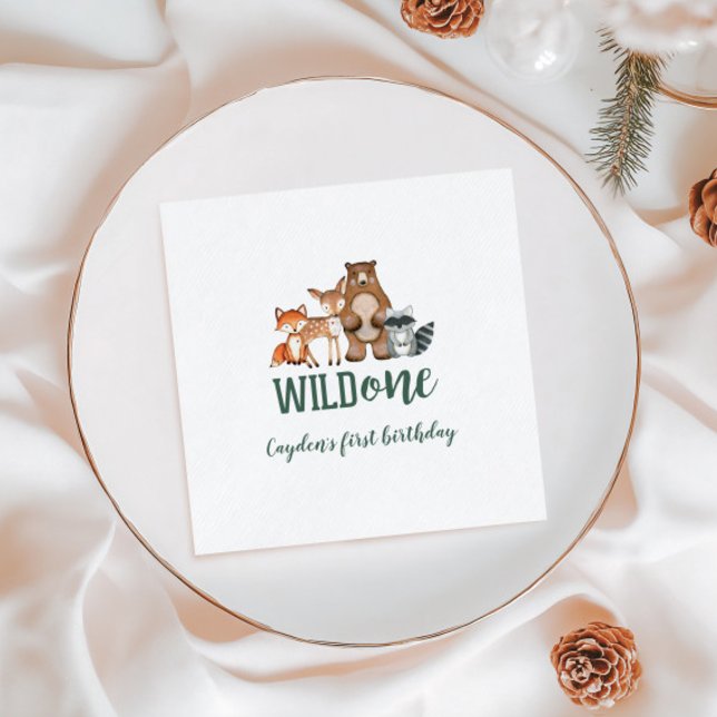 Wild One Woodland Animal First Birthday Napkin (Creator Uploaded)