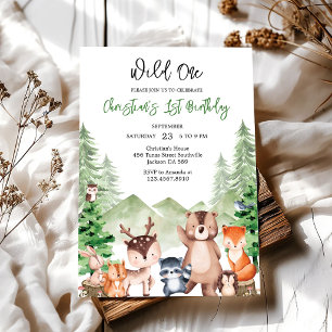 Wild One Woodland Animals 1st Birthday Invitation