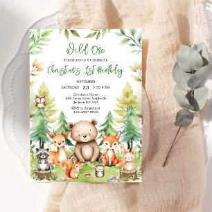 Wild One Woodland Animals 1st Birthday Invitation