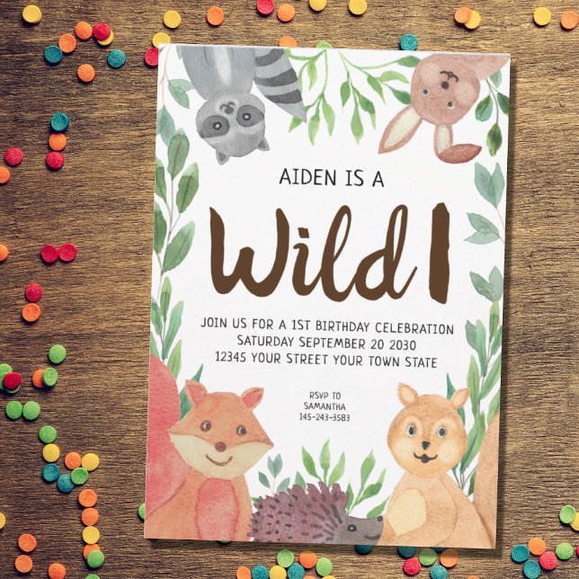 Wild One Woodland Animals 1st Birthday Party Invitation (Creator Uploaded)