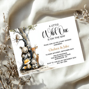 Wild One Woodland Animals Baby Shower Invitation