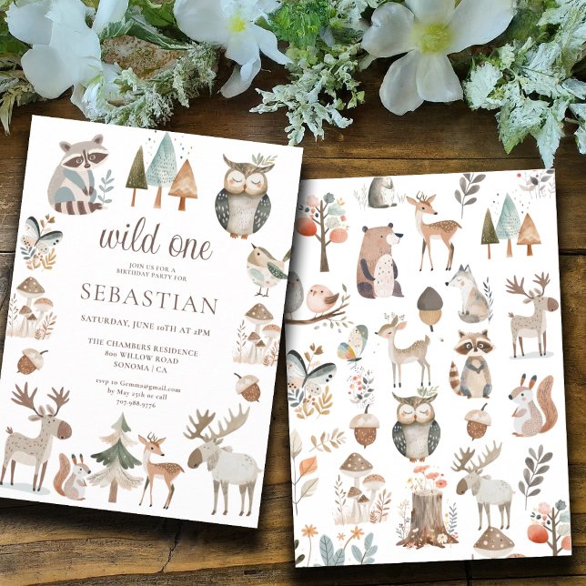 Wild One Woodland Animals Birthday Invitation (Creator Uploaded)