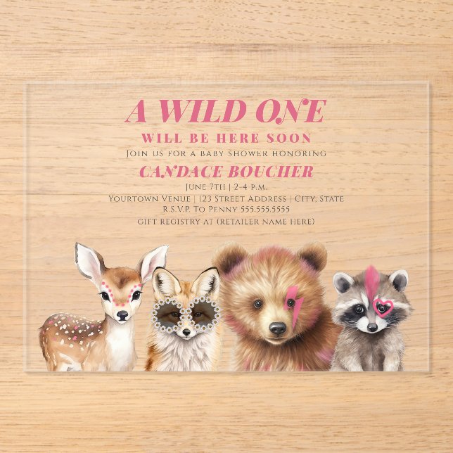 Wild One Woodland Animals Festival Baby Shower  Acrylic Invitations (Front)
