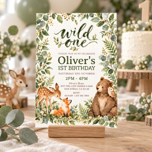Wild One Woodland Animals First Birthday Invitation