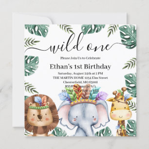 Wild One Woodland Animals Forest 1st Birthday Invi Invitation