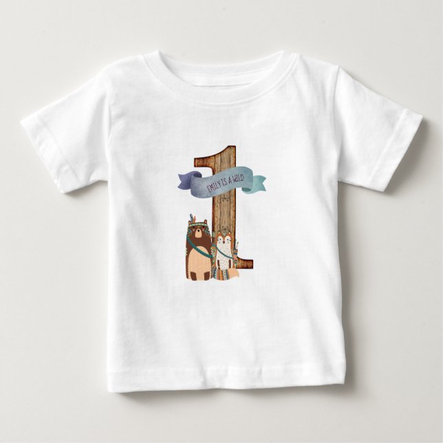 Wild One Woodland Animals Partyware Customisable Baby T-Shirt (Front)